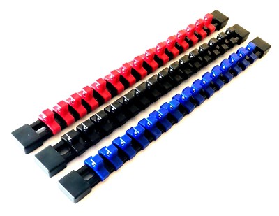 3 GOLIATH INDUSTRIAL 3/8'' MOUNTABLE RED/BLACK/BLUE SOCKET RAILS HOLDER ORGANIZER