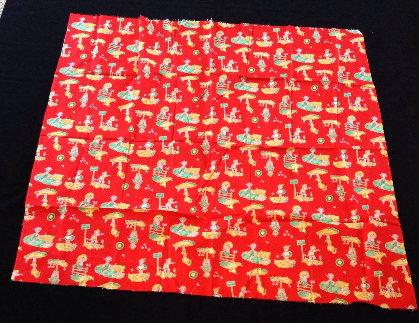 Vintage Children's Red Cotton Fabric Summertime Fishing Boys Girls 1 yard by 42