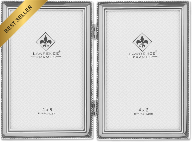 Frames Polished Silver Plate 4X6 Hinged Double Picture Frame - Bead Border Desig