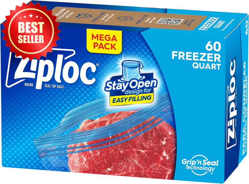 60ct Quart Food Storage Freezer Bags Stay-Open Design Easy to Fill US