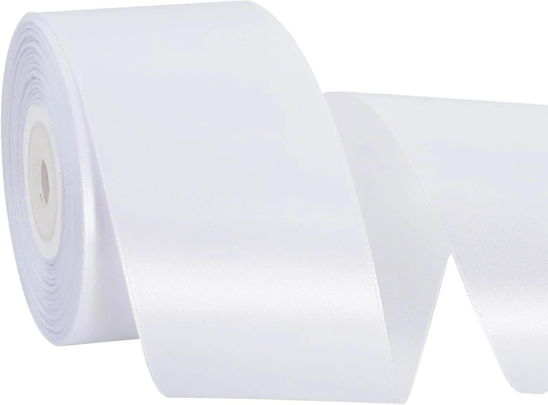 White Ribbon Satin Ribbon, Double-Faced Polyester, 2 Inches Wide X 299.9 Inches