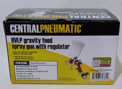 Central Pneumatic HVLP Gravity Feed Spray Gun w Regulator In Box #62381 New