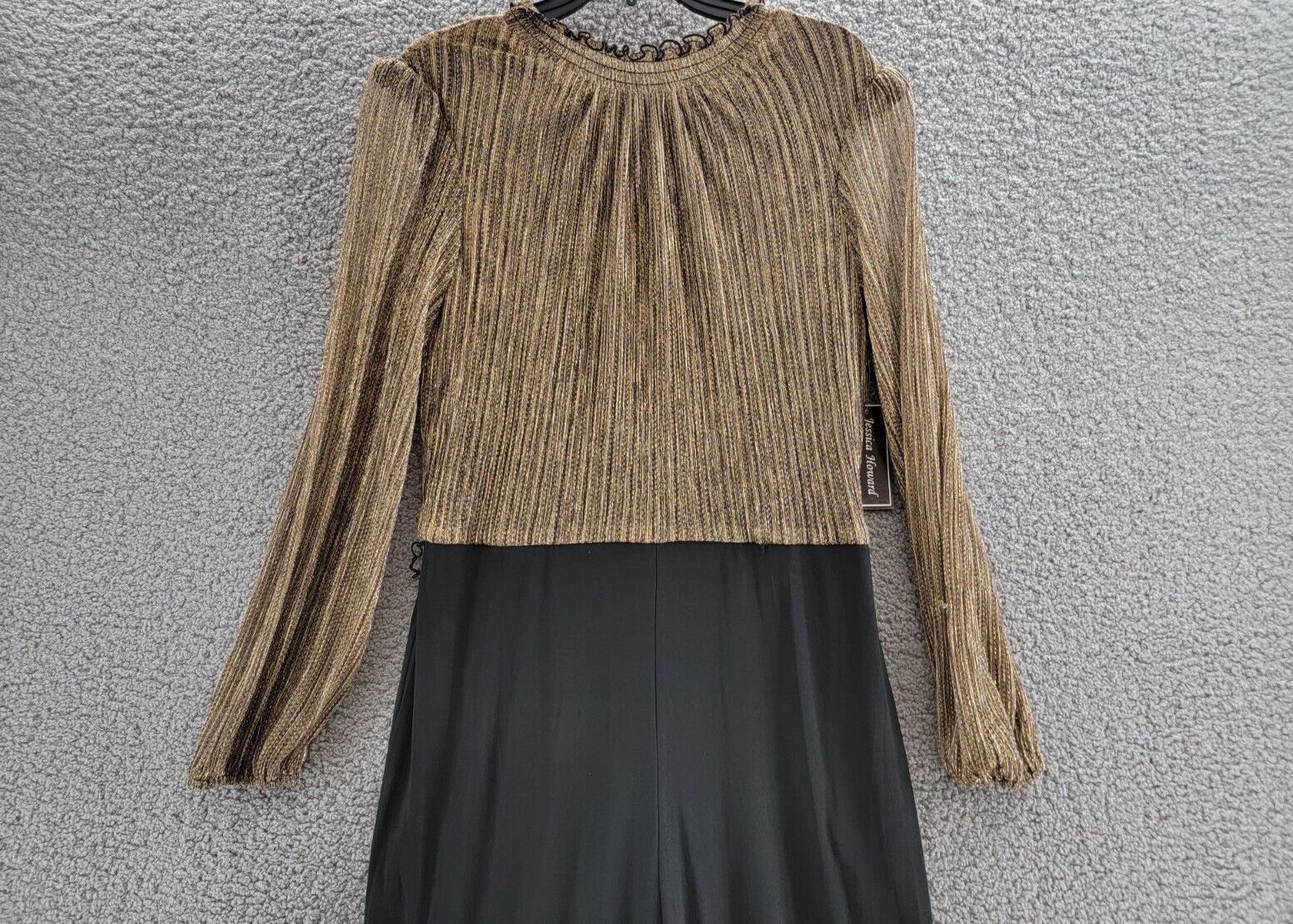 Jessica Howard Carlyle Metallic Mock Neck Jumpsuit Womens 12 Black/Gold Back Zip - Picture 3 of 19