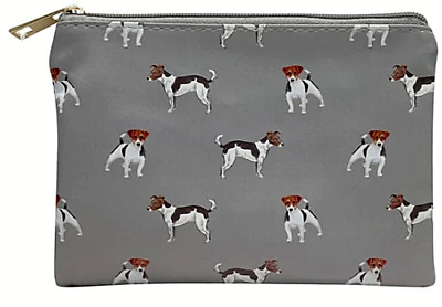 Jack Russell cosmetic makeup bag coin case Grey Blue zipped lined Dog lover gift