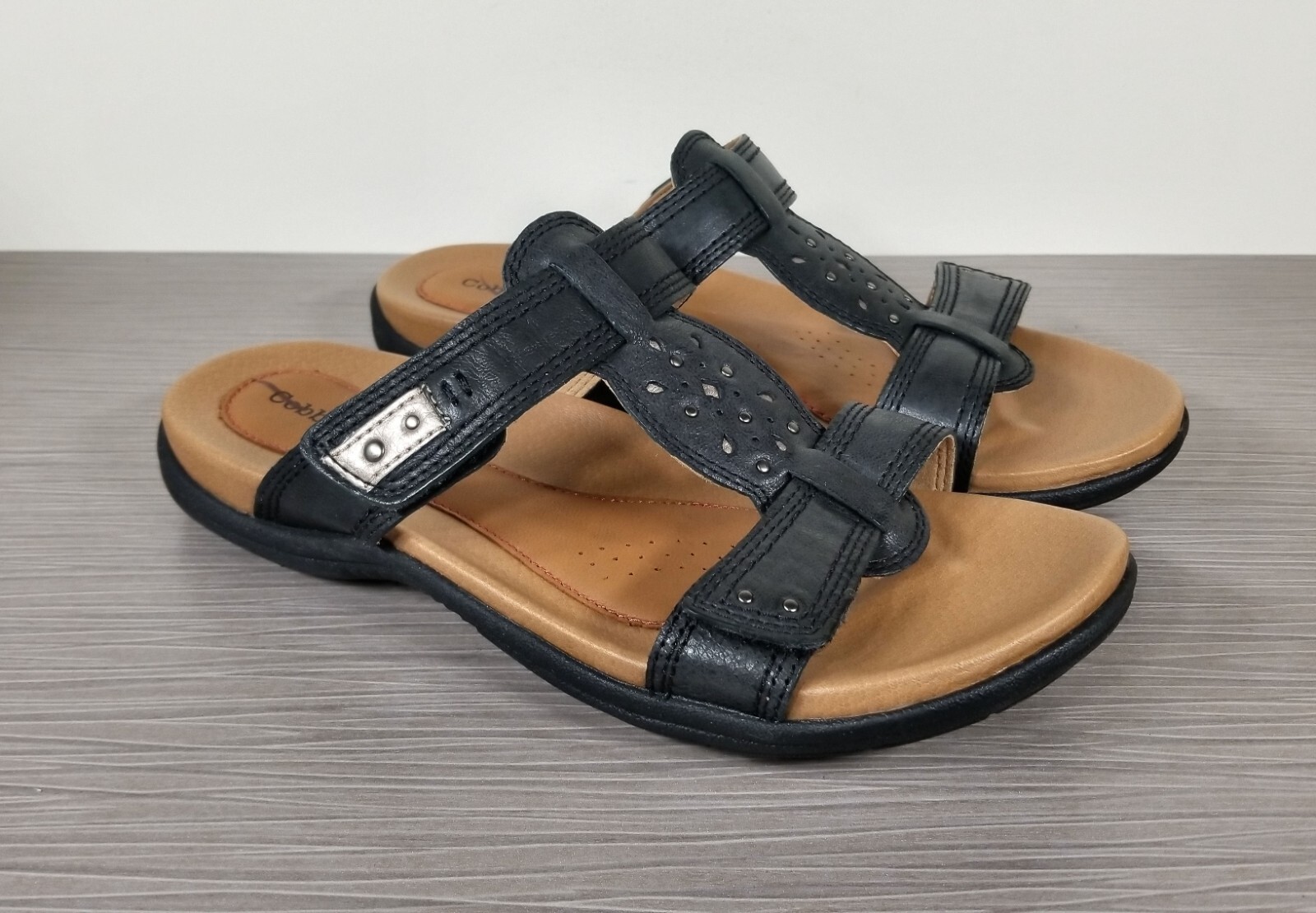 Cobb Hill Rubey Slide Sandal, Black Leather, Womens Size 6