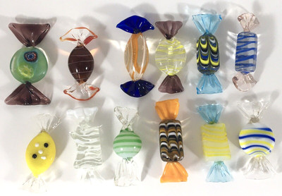 Art Glass Candy Bon-Bons Murano Style Lot of 12 Various Colors Shapes 2-2.5'' #4