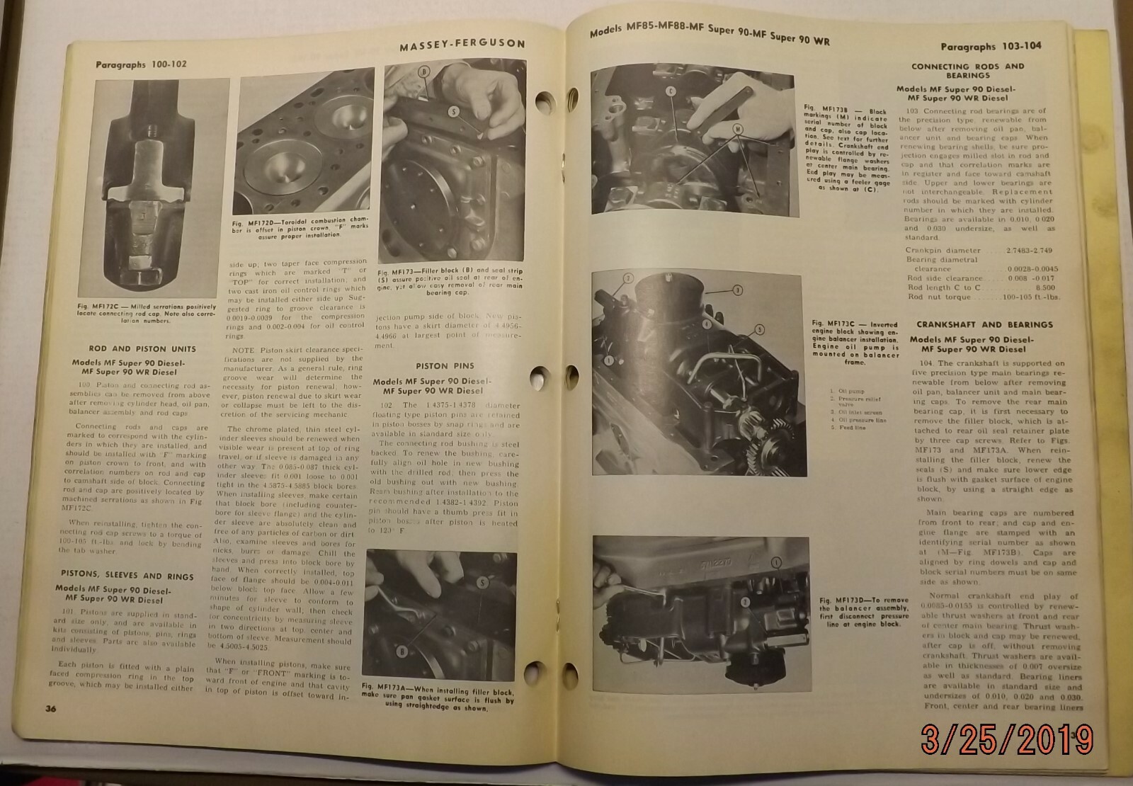 MASSEY FERGUSON MF 85 88 MF SUPER 90 WR TRACTOR  I&T SERVICE SHOP MANUAL GOOD