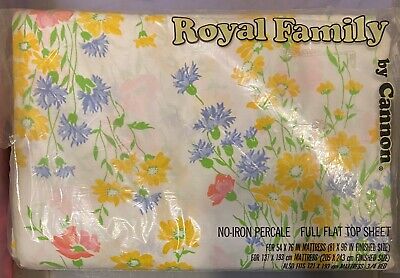 Vintage Cannon Royal Family Full Flat Sheet. NIP Floral Pink Yellow Blue