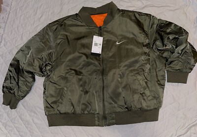 NEW Women's Nike Bomber Reversible Jacket Coat Size 1X Olive Green Orange $155