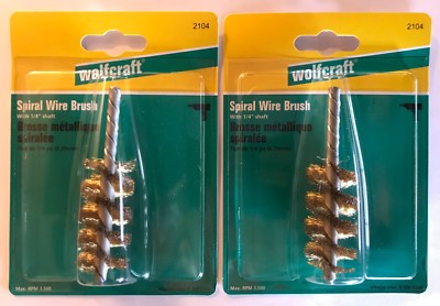 2 NEW WOLFCRAFT SPIRAL WIRE BRUSH 1/4" SHAFT 2104 MADE IN GERMANY  