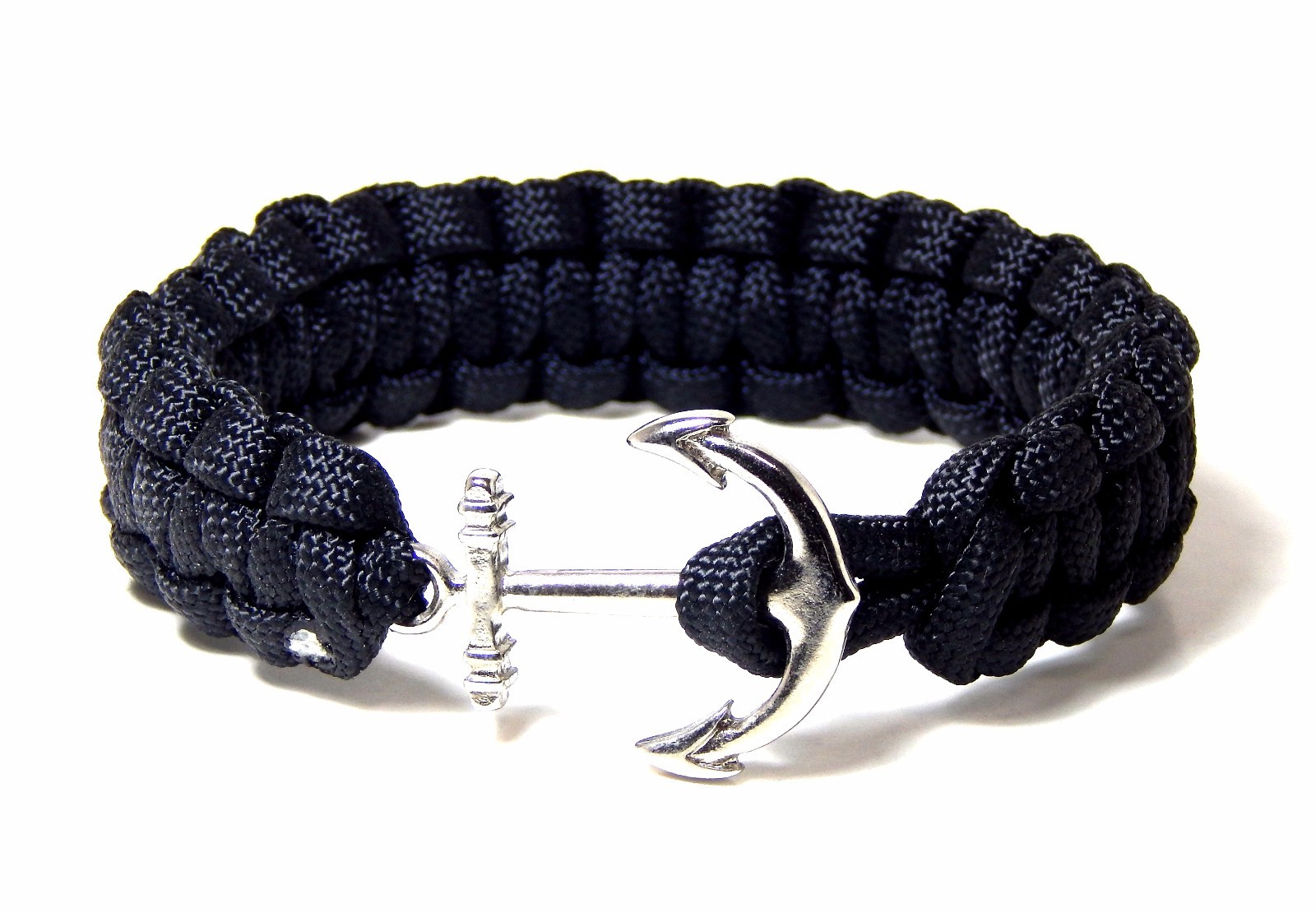 Nautical Anchor Bracelet Cobra Weave Paracord Silver Tone Anchor Hand Made USA 9