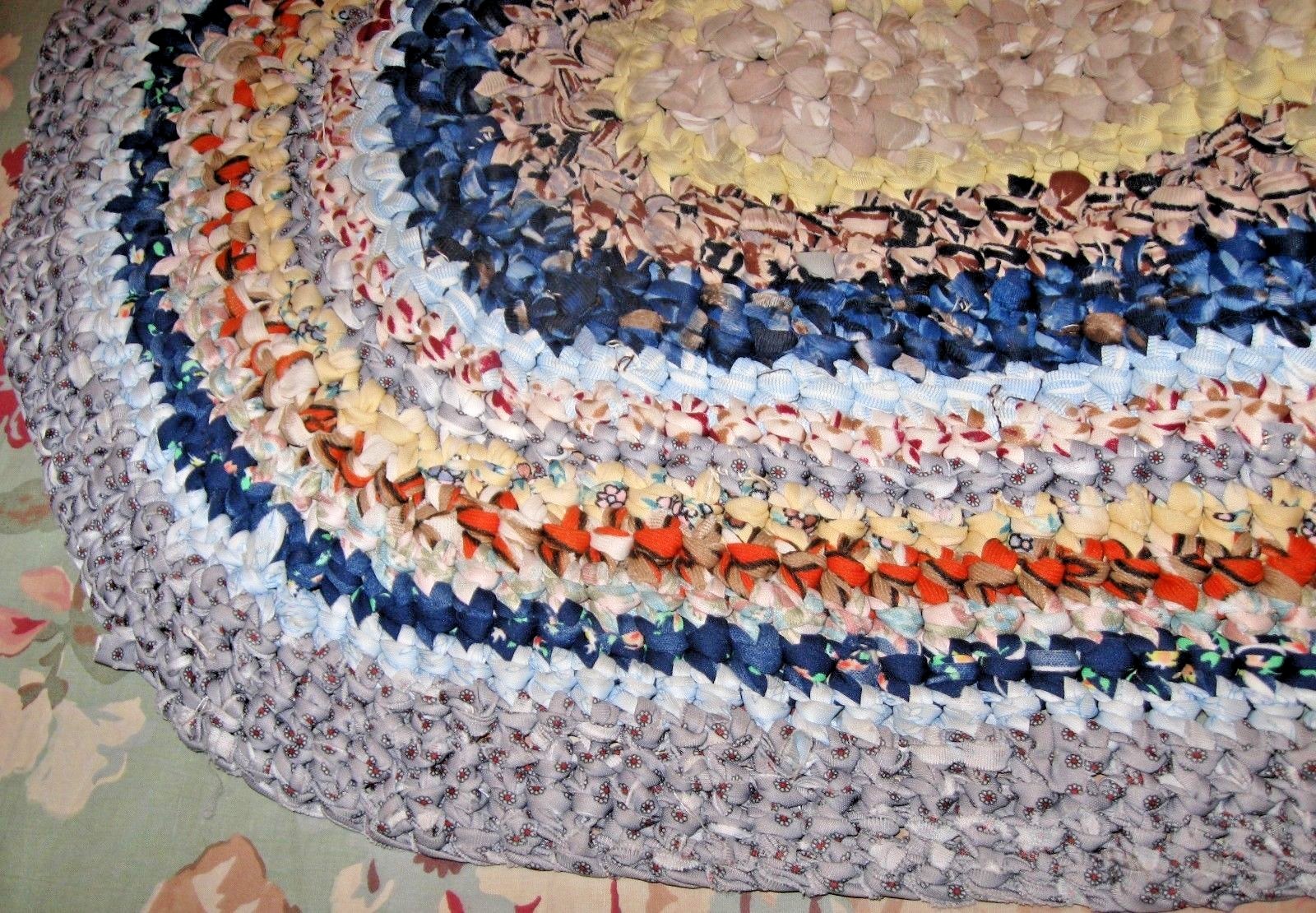 VINTAGE BRAIDED RUG OVAL AREA CARPET MULTI-COLOR COTTON BRAIDED RAG 20