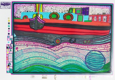 Friedensreich Hundertwasser ''REGENTAG AUF LIEBE WELLEN'' Love signed mixed media