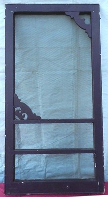 Antique Purple Camp Window Screen Door w/ Decorative Wooden Brackets 43'' x 22''