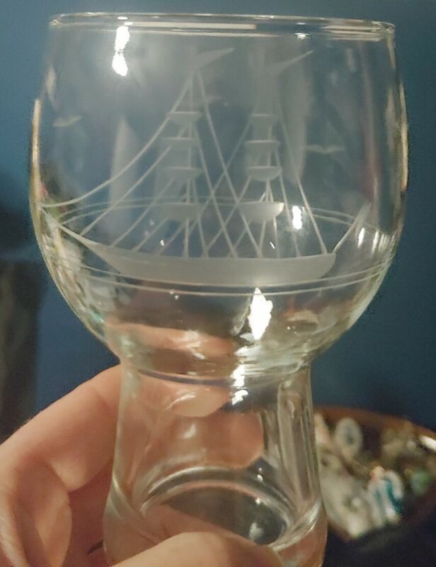 Etched Clipper Ship Stout Glasses Set Of 4