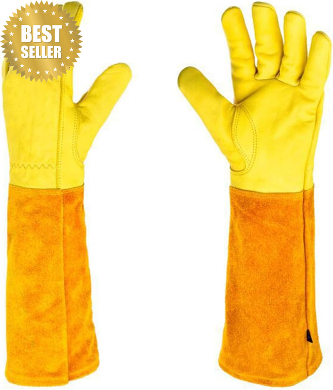 Long Cowhide Gardening Gloves with Extended Cuffs, Heat Resistant Anti-Puncture