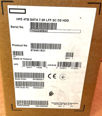 HP 4TB SATA 7200 rpm Hard Drive Gen10 LFF Hot Swap 872491-B21   ️    BRAND NEW