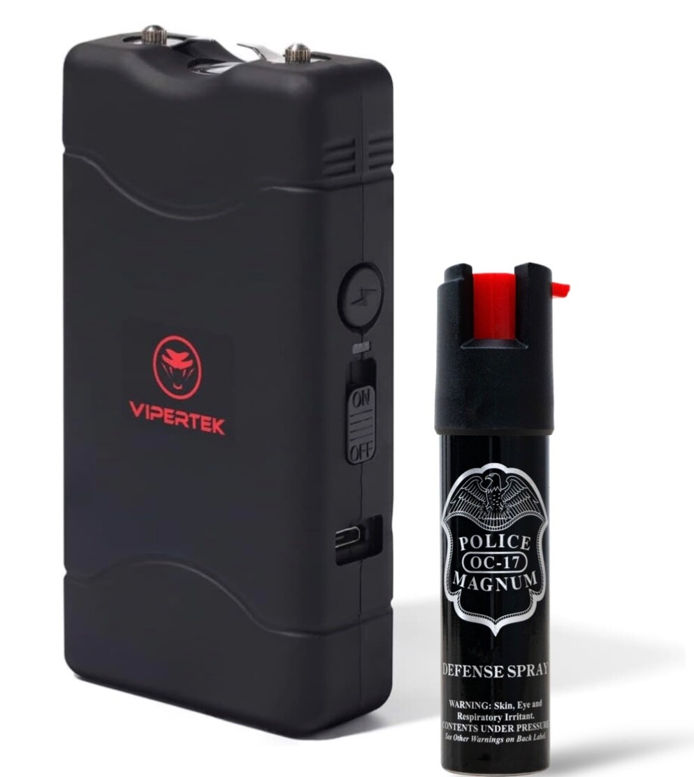 VIPERTEK Pocket Size Self Defense Stun Gun 350 BV Rechargeable Battery + Pepper 