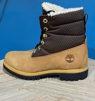 Timberland Men's Puffer Faux Fur Lined Wheat / Brown Waterproof Warm Boots A2KCP