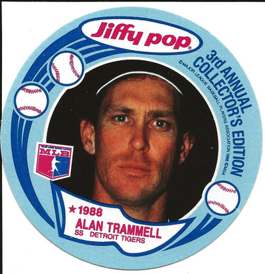 1988 Jiffy Pop Alan Trammell Baseball Disc/Card #16 Of 20 Detroit Tigers