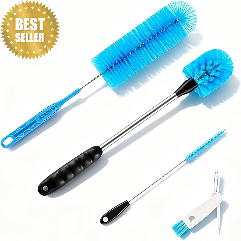 4 Pack Bottle Brush Set 6 Heads Long Handle BPA Free Drinkware Cleaner | 15In St