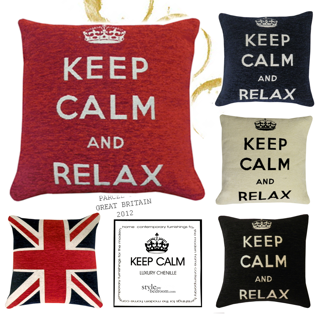 Keep Calm Carry On Relax Chenille Filled Cushions Or Cushion