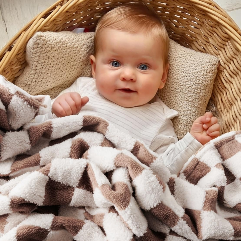 Checkered Baby Blanket Neutral Ultra Soft Baby Blanket Fuzzy Cozy Baby Blankets