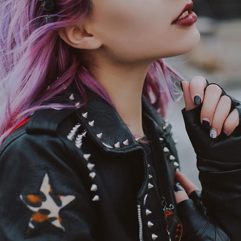 Punk Spikes and Studs Kit – 80 Sets with 4 Unique Styles, Silver Metal Cone Rive