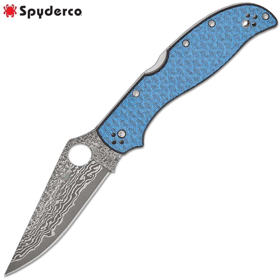 spica  Spyderco Stretch 2 XL Damascus Blade Blue Nishijin Handle
