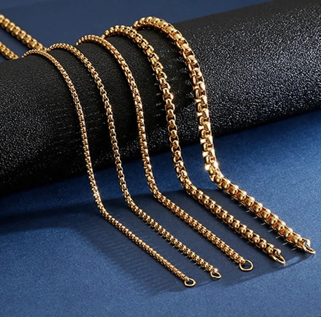 18K Gold Plated Stainless Steel Box Chain Necklace Men Women 18-24 inches, 2-4mm