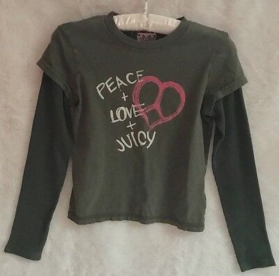 JUICY COUTURE Peace Love Graphic Top Dark Green Long Sleeve Shirt 12 Girls EUC