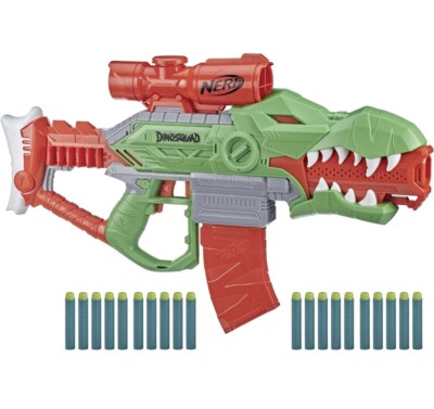 Nerf DinoSquad Rex-Rampage Motorized Dart Blaster, 10-Dart Clip, T-Rex Dinosaur