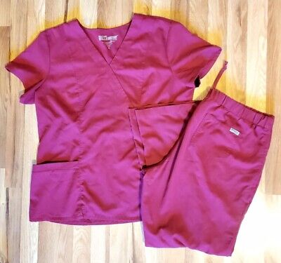 Grey's Anatomy Fuschia Raspberry Set Short Sleeve Top & Drawstring Pants Comfort