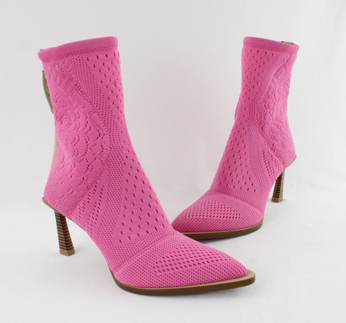 Fendi Auth Pink Color Block Pattern Sock Boot Bootie Heel 38 8