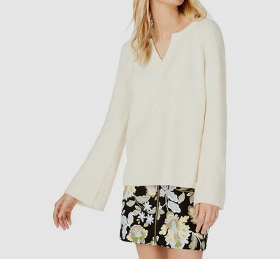 New $269 I.N.C Women's Ivory Fuzzy Textured Bell Sleeve Pullover Sweater Size XL