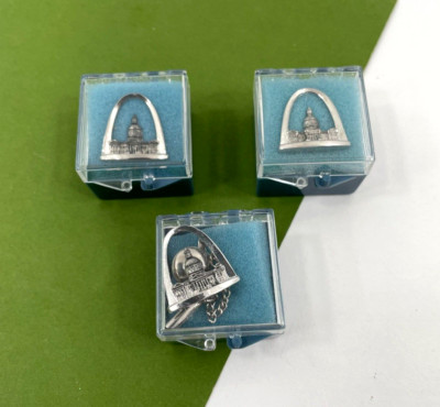 St. Louis Missouri Gateway Arch Tie Tack Lapel Pin Silvertone Lot of 3