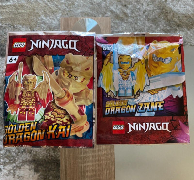 Lego Ninjago Minifigure Foil Lot - Golden Dragon Kai + Zane - New Sealed!