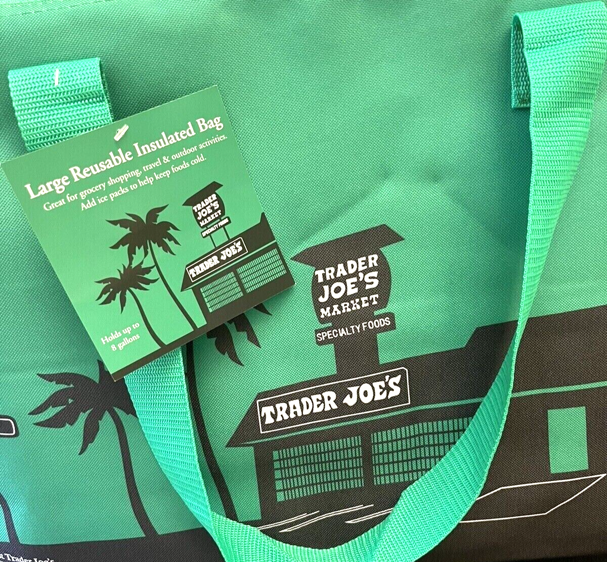 Trader Joe's Green Insulated XL Cooler Tote Reusable Shopping Bag NEW Spring