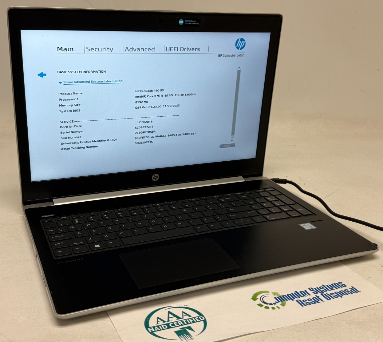 パソコン ☆1円開始☆HP 450G5 Core i5-1.6GHz(8250U)/8GB/500GB/