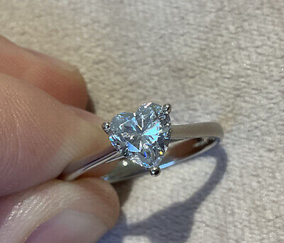 1.0 Carat Lab Created Diamond Engagement Ring Platinum Plated 925 Size Q