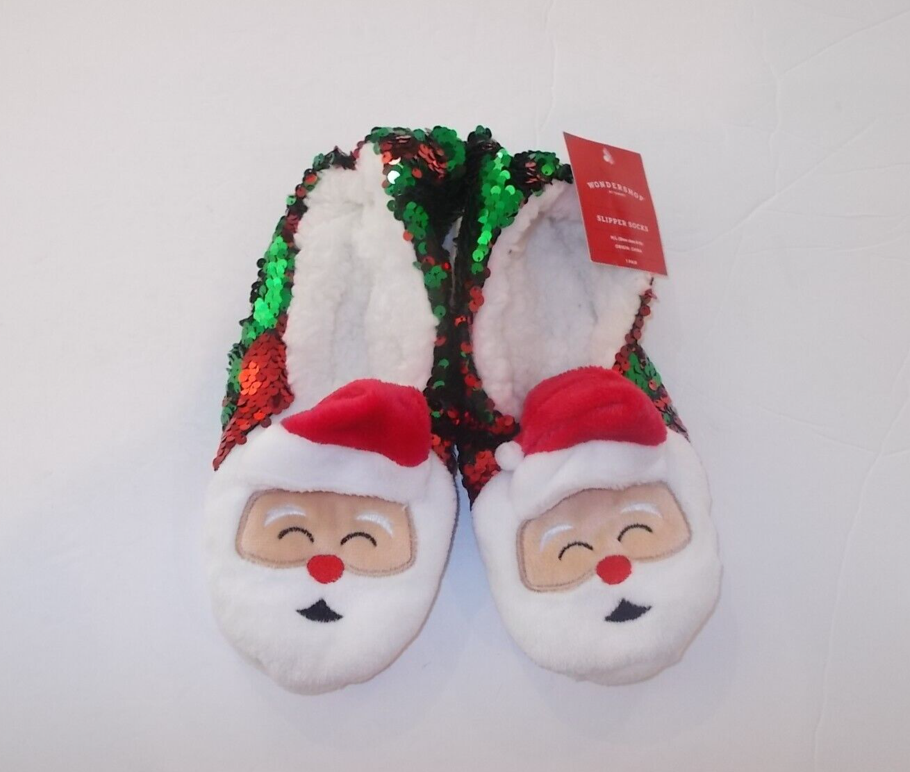 Wondershop Women's Size M/L 8-10 Santa Claus Sequins Slipper Socks