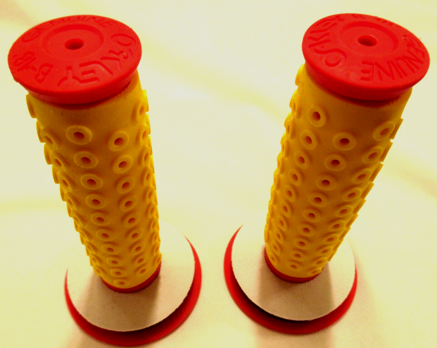 OAKLEY GRIPS B-1B NEW RED W YELLOW SLEEVES WHITE DONUTS BMX
