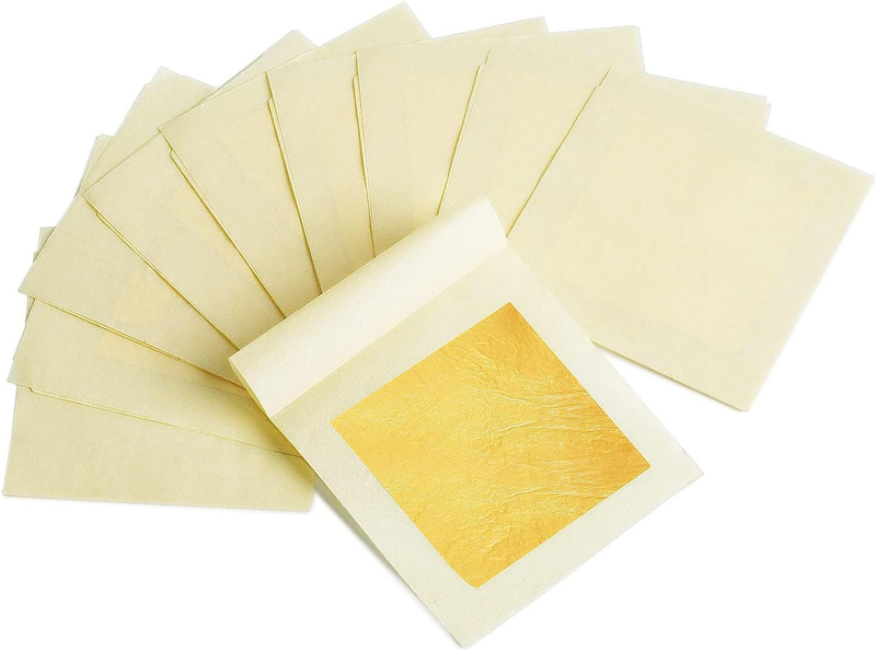Gold Leaf Sheets, 10 Sheets 4.33cm 24K Gold Foil Paper for Cake Baking, Facial C