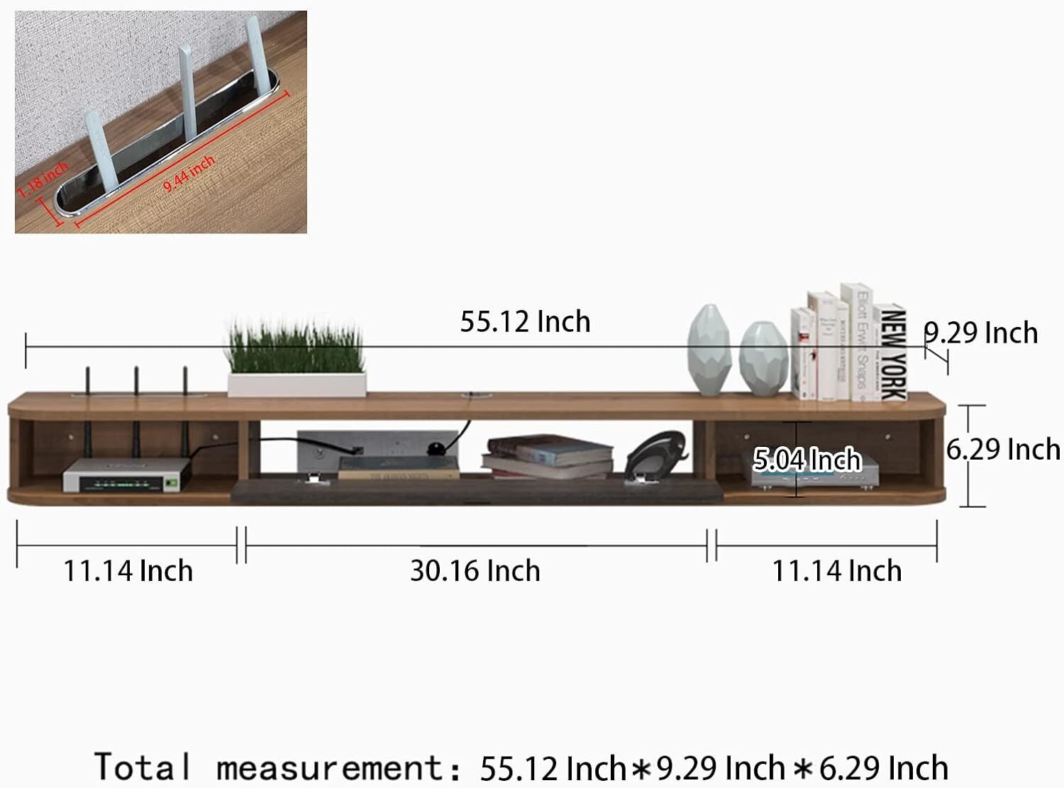 Floating TV Shelf, 47'' Wall Mounted TV Stand Floating TV Console Media ，Walnut