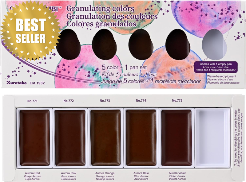 Gansai Tambi GRANULATING Colors, 5 Color Set, Watercolor Paint Set, Ideal for Ca