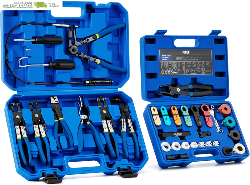 Orion Motor Tech Fuel Line Disconnect & Hose Clamp Pliers Tool Set, 35Pc Master Disconnect Tool Kit with Fuel A/C Disconnect Pliers, Auto Long Reach Hose Clamp Remover Kit with Clic R Type Swivel Jaw