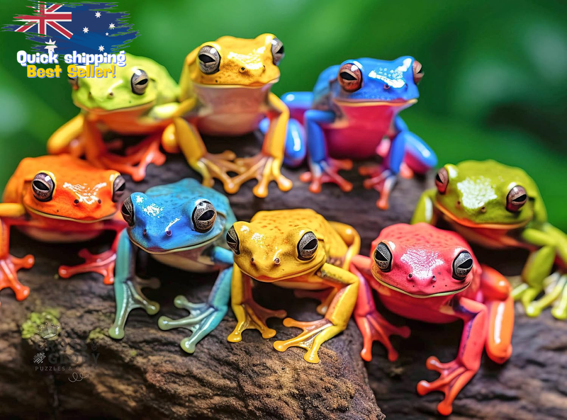 Rainbow Ribbit Frog 1000 Piece Puzzle - Eco-Friendly Vibrant Art for Adults