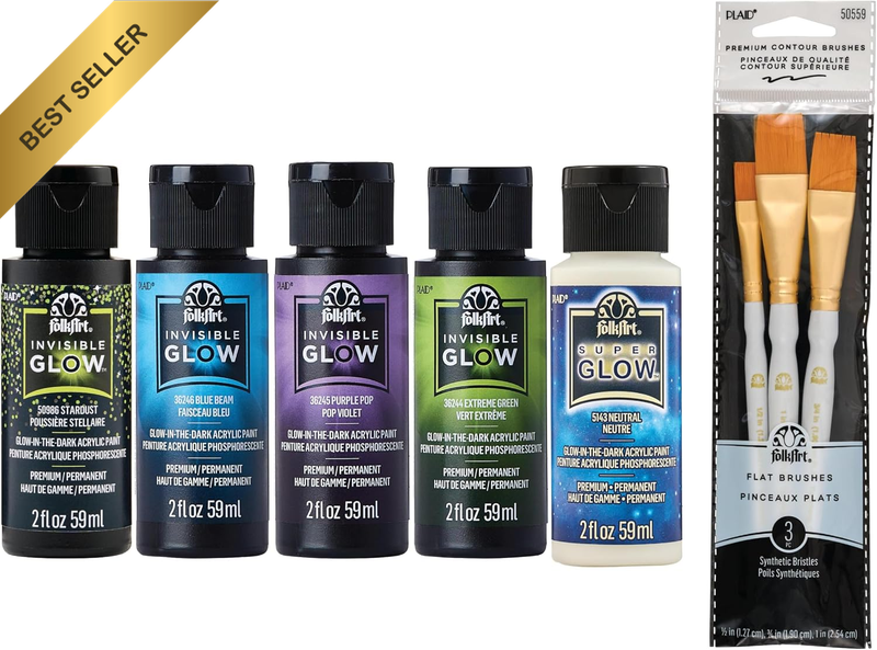 Glow-In-The-Dark Ultimate Acrylic Paint Kit, 8 Piece Set Including 3 Premium Fla