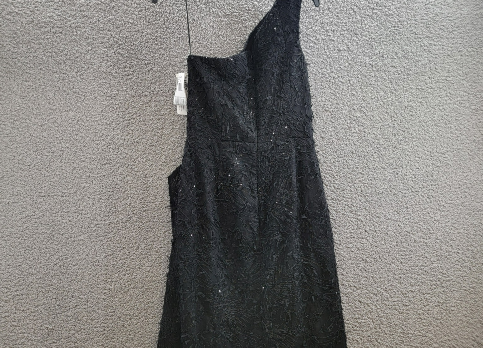 Teri Jon by Rickie Freeman Sequin Embroidered One Shoulder Gown Women's 8 Black - Picture 10 of 15