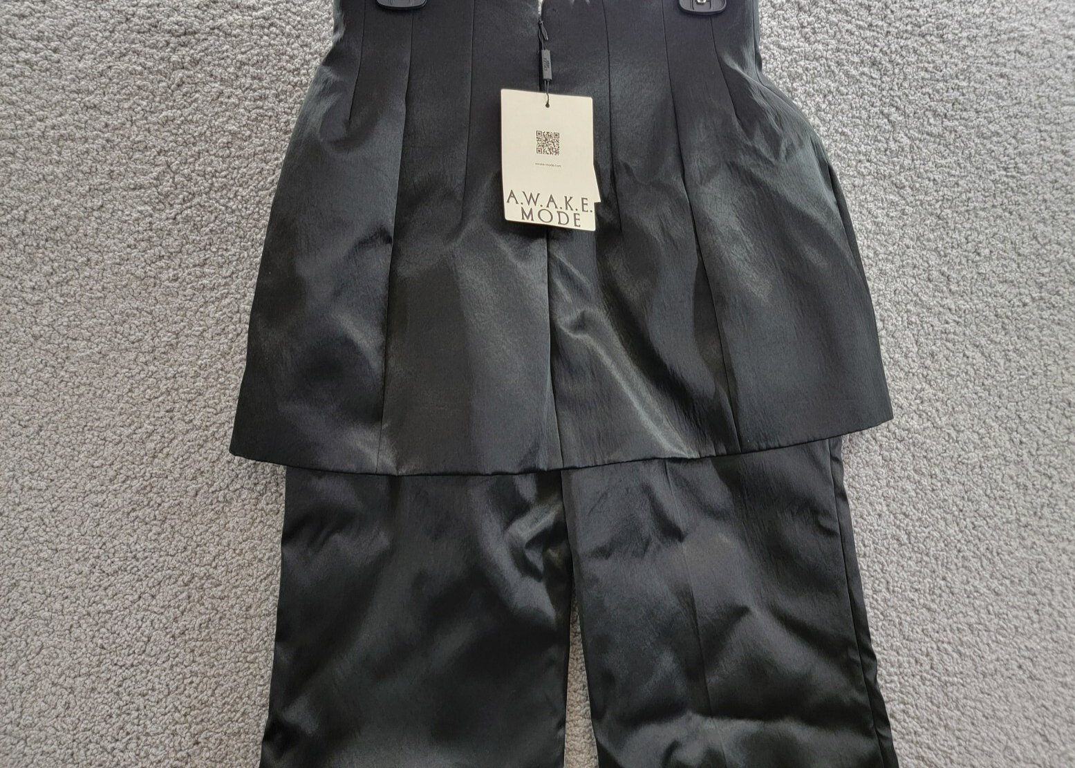 A.W.A.K.E. MODE Layered Skirt Pants Womens 40 Black Welt Pocket Back Zip Closure - Picture 11 of 17